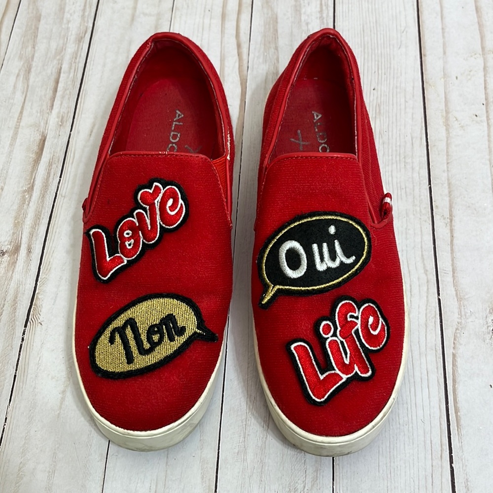 Aldo Keacein Red Slip On Trainers Van Like Shoes With Stick On Logos Size 6.5